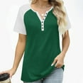 thumbnail image 5 of V-Neck Button T-Shirt for Women Fashion Raglan Short Sleeve Tee Summer Loose Breathable Tops ,Green,L, 5 of 8