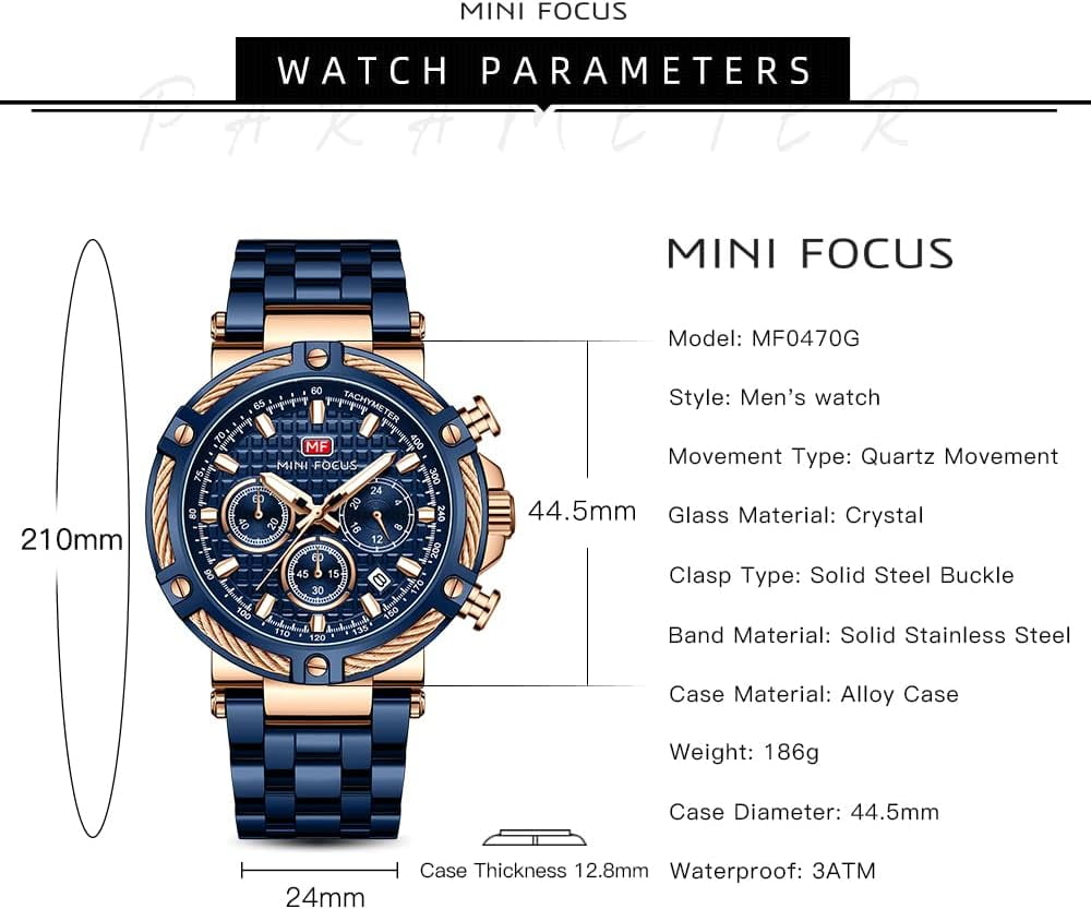 Business Men Watches (Chronograph/Waterproof/Luminous/Calendar/24 Hours) Big Face Stainless Steel Band Watches for Men