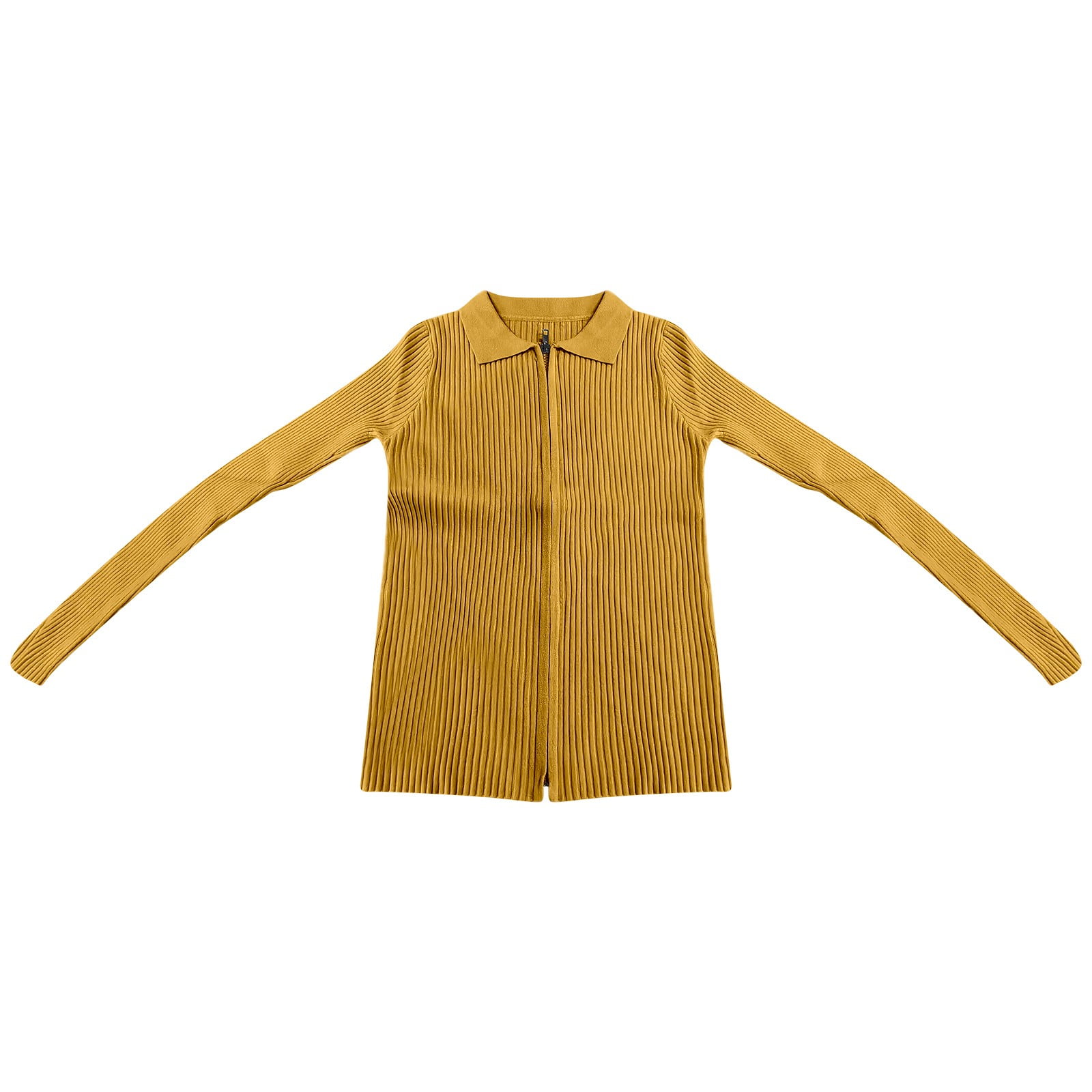 SHITINN Women's Double Zip Ribbed Knit Cardigan Tight Fitting Crop