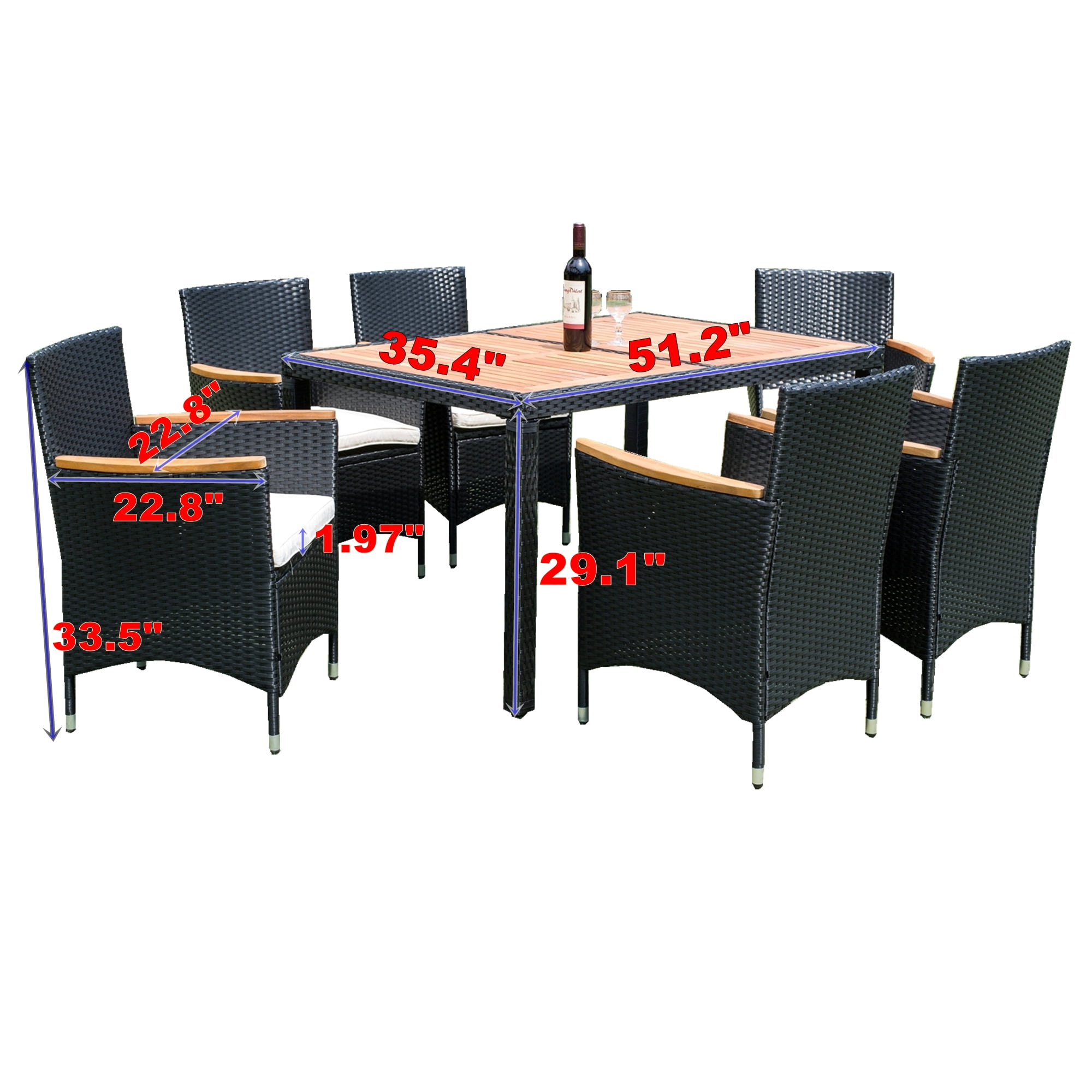 Outdoor Dining Table and Chairs Set 7 PCS Heavy Duty Wicker Patio