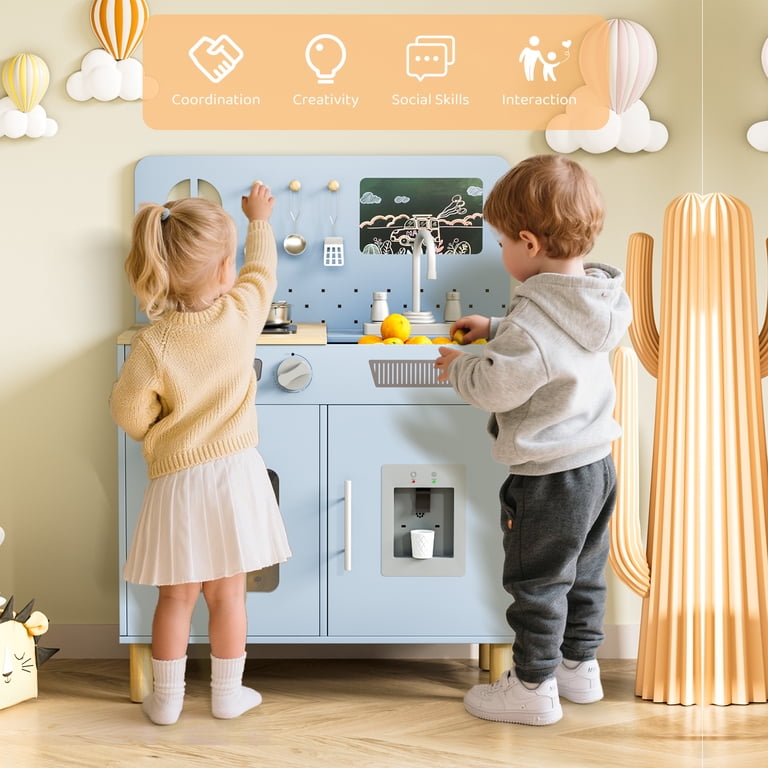 Arlopu Kids Play Kitchen, Interactive Wooden Set photo 7