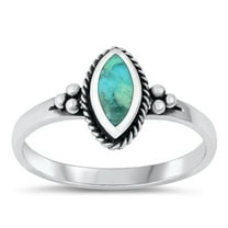 CHOOSE YOUR COLOR Marquise Simulated Turquoise Bali Ring .925 Sterling Silver Band Blue CZ Female Size 5