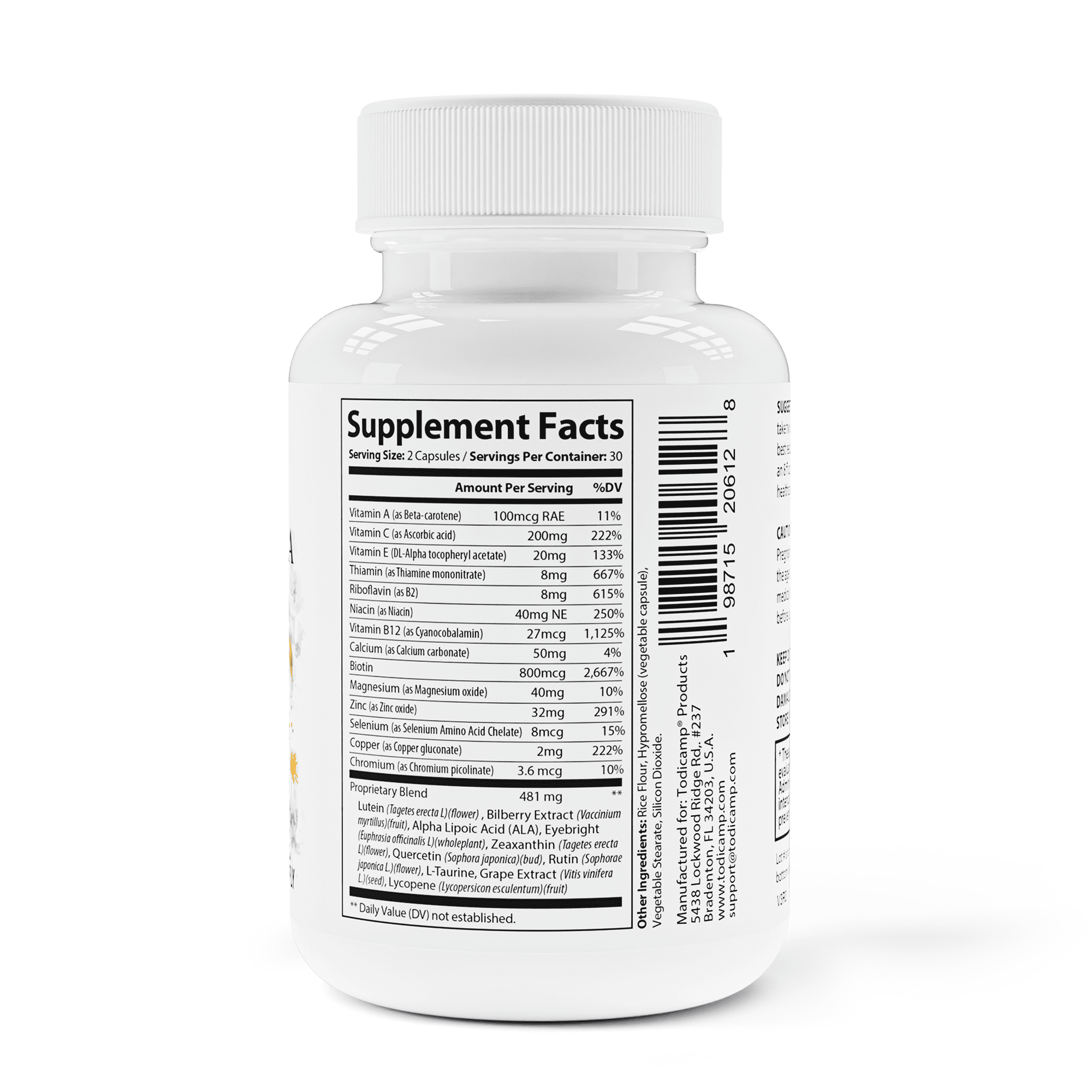 TODICAMP Vision Support Supplement with Lutein and Zeaxanthin Supplements, Lycopene Supplement & Bilberry Supplement for Eyes, Macular Health, Eye Pressure Support - Eye Vitamins for Seniors & Adults