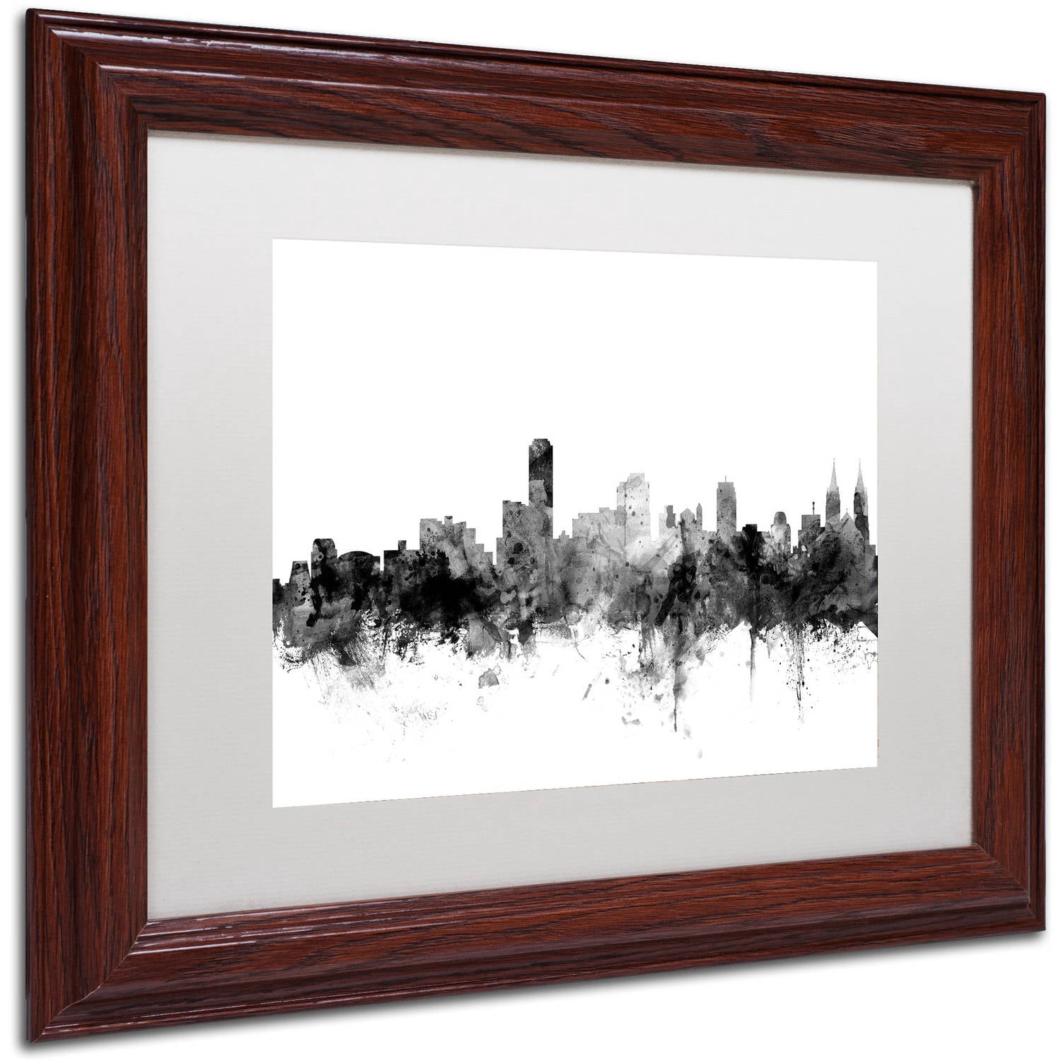 Trademark Fine Art "Adelaide Australia Skyline B&W" Canvas Art by Michael Tompsett, White Matte, Wood Frame