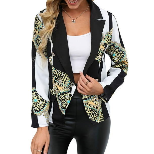 Chaqueta casual de manga larga con solapa con muescas y estampado de mujer CACAGOO Chaqueta de mujeres