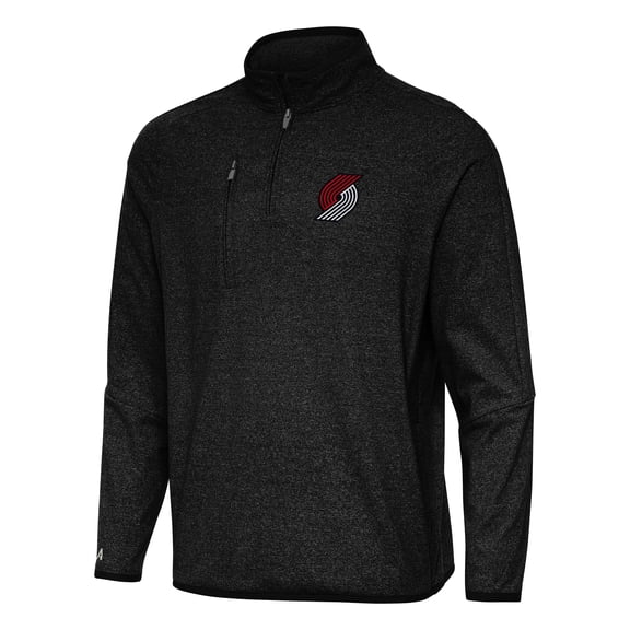 Men's Antigua Heather Black Portland Trail Blazers Certain Quarter-Zip Tri-Blend Sweatshirt