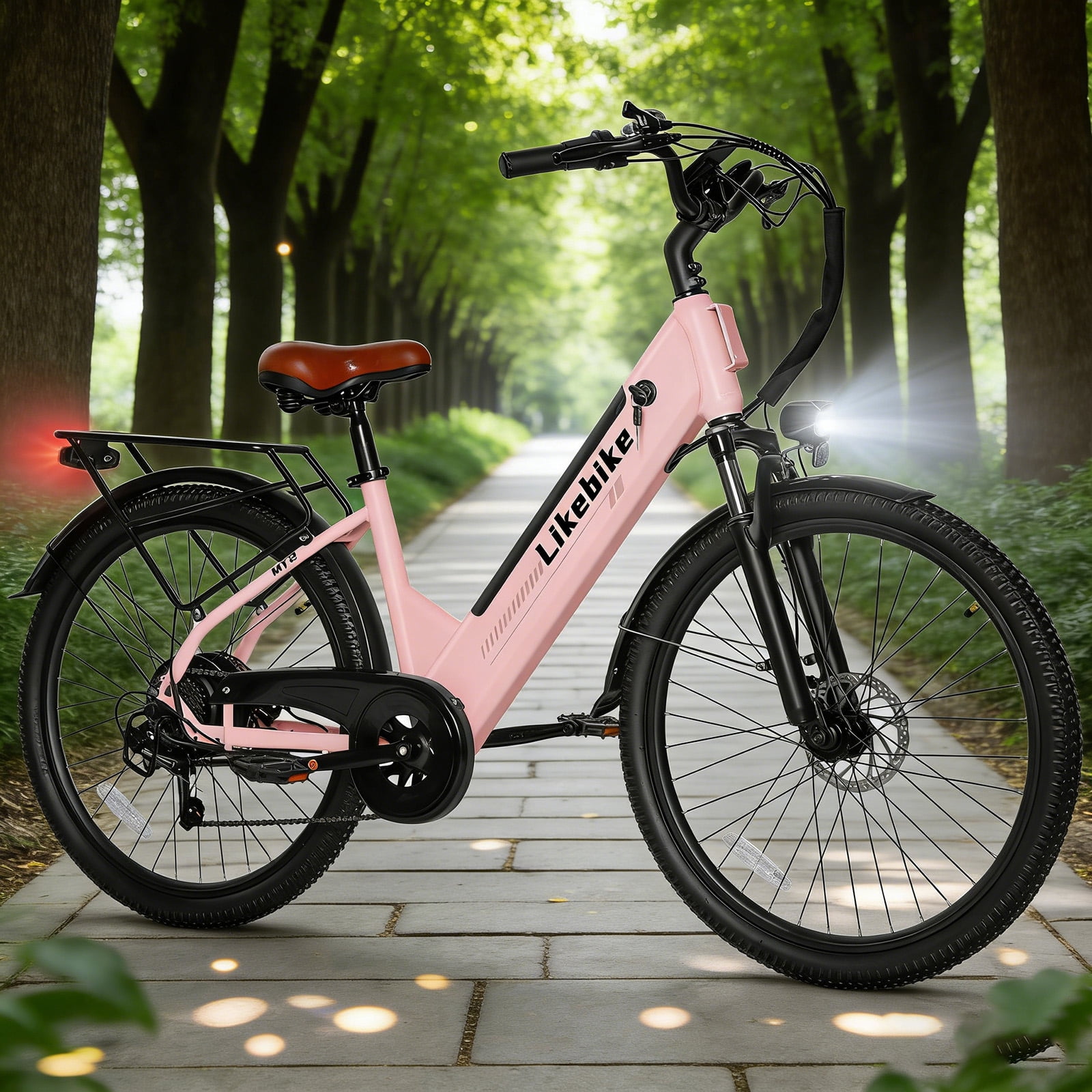 Electric Bicycle for Adults, 1500W Motor E Mountain Bike, 26in 45Miles 28MPH 7 Speed Commuting ebike,E-bike UL2849, Pink