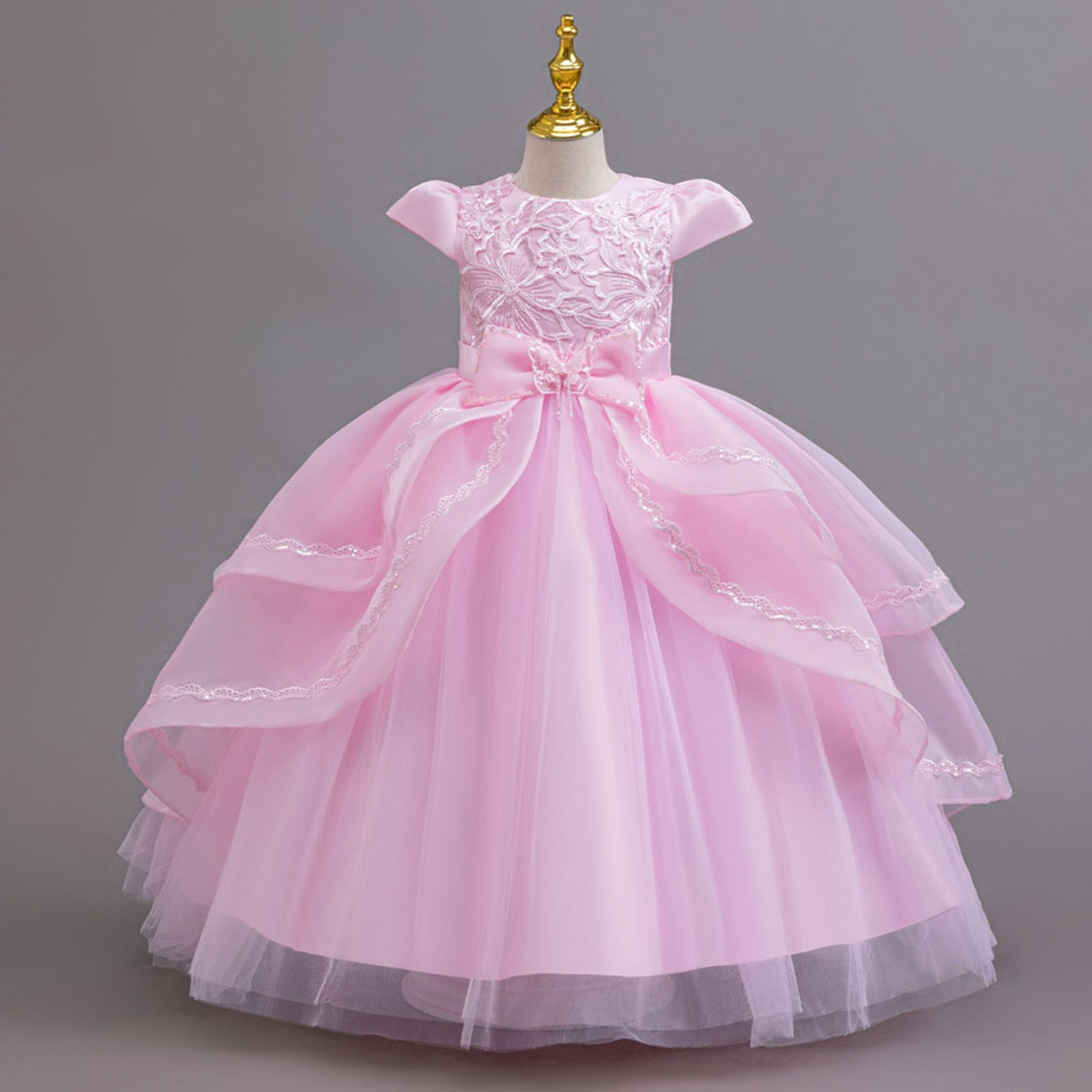 Girls' Dress with Sequins and Floral Embroidery Formal Party Dress Princess Puffy Dresses for Children Gown