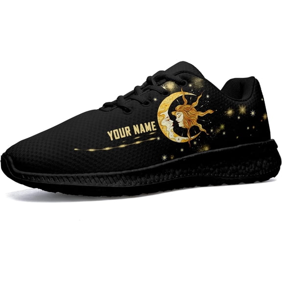 Coolcustomize Women's Moon & Sun Running Shoes, Lightweight Breathable Mesh Walking Shoes Personalized Name Sneakers for Men