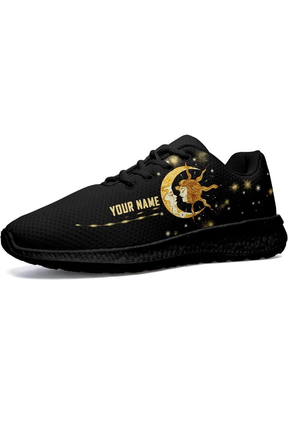 Women's Moon & Sun Running Shoes, Lightweight Breathable Mesh Walking Shoes Personalized Name Sneakers for Men
