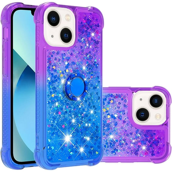 Phone Case for iPhone 13 (Not fit 13 Pro), Shiny Bling Quicksand Effect TPU Bumper Case with Four Corners Anti-Fall Heavy Protection Cover for iPhone 13 (6.1) Purple Blue