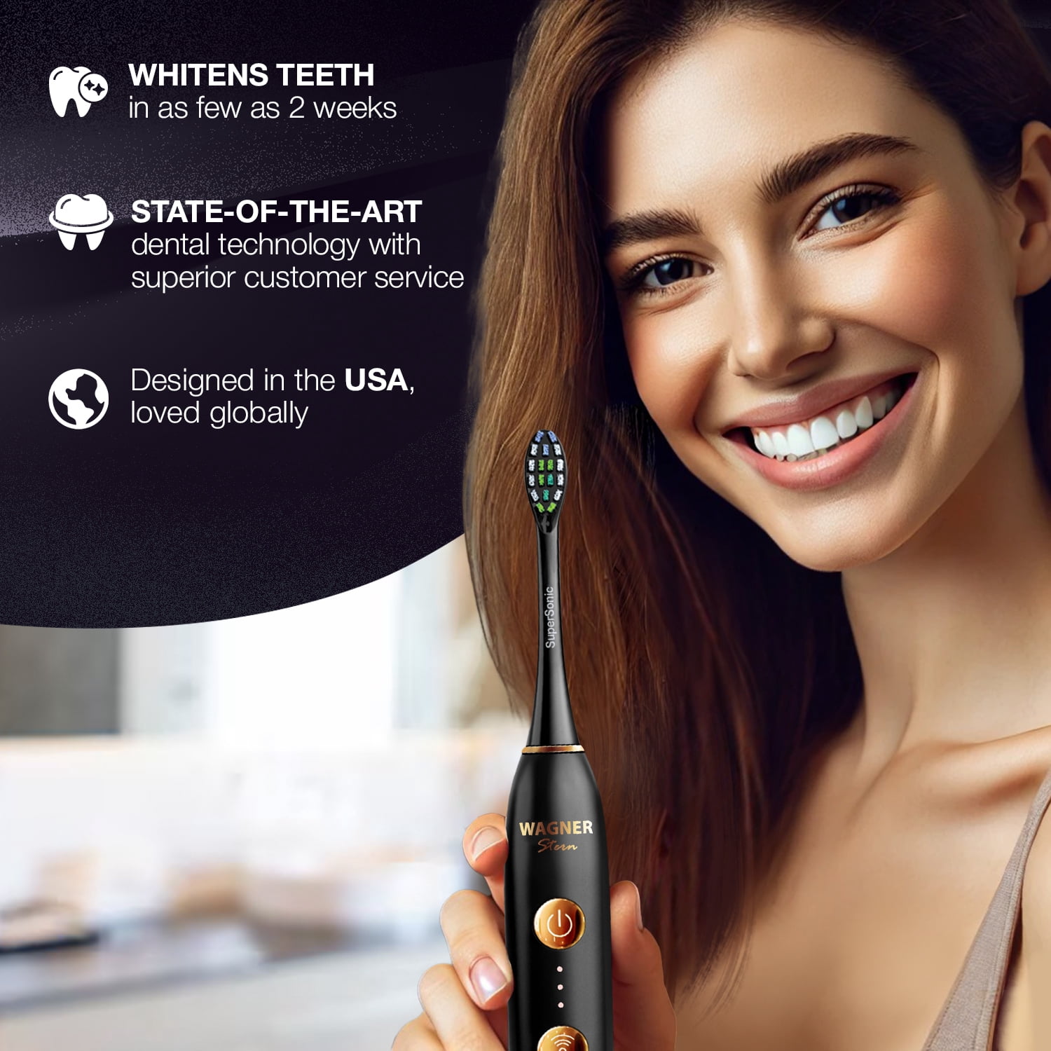 Wagner Stern WHITEN+ Edition. Smart Electric Toothbrush with Pressure Sensor. 5 Brushing Modes and 3 Intensity Levels, 8 Dupont Bristles, Premium Travel Case