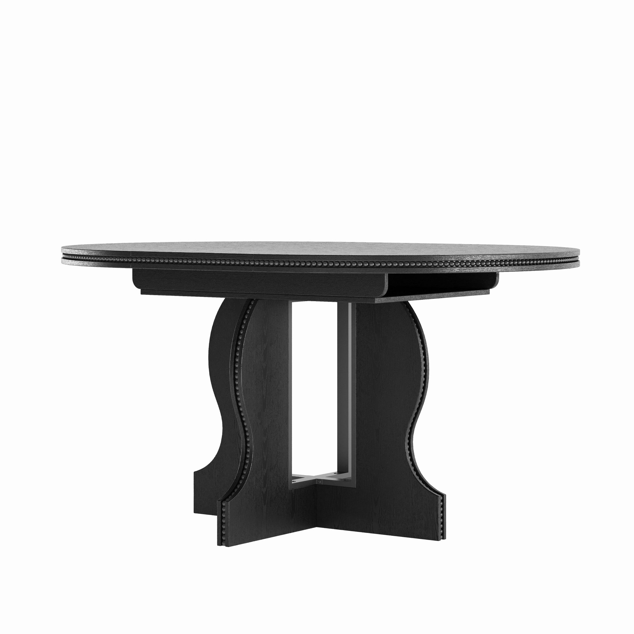 Noble House Corvel Farmhouse Extendable Round-to-Oval Wooden Dining Table with Heavy-Duty Wood Base, Black