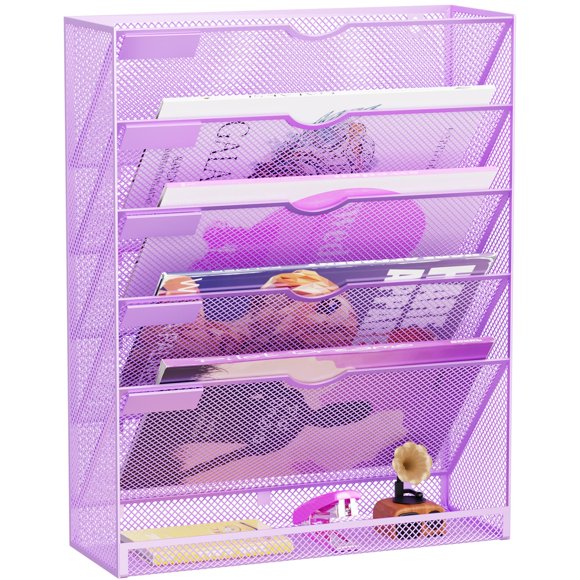 Organizador de archivos de pared GDINDINFAN de metal de 6 niveles color morado