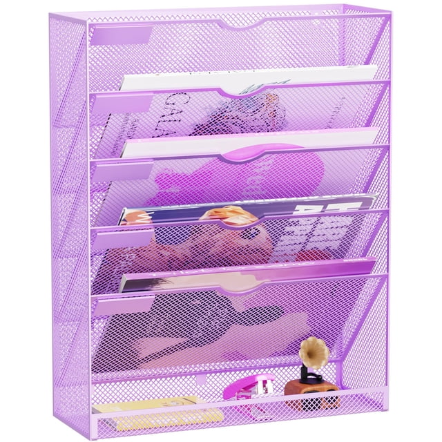 Organizador de archivos de pared GDINDINFAN de metal de 6 niveles color morado