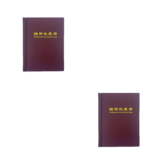 Toystoory Hogar 60 bolsillos colección de monedas conmemorativas almacenamiento Protector libro portátil Tokens sellos titular álbum dinero Rojo oscuro 2piezas
