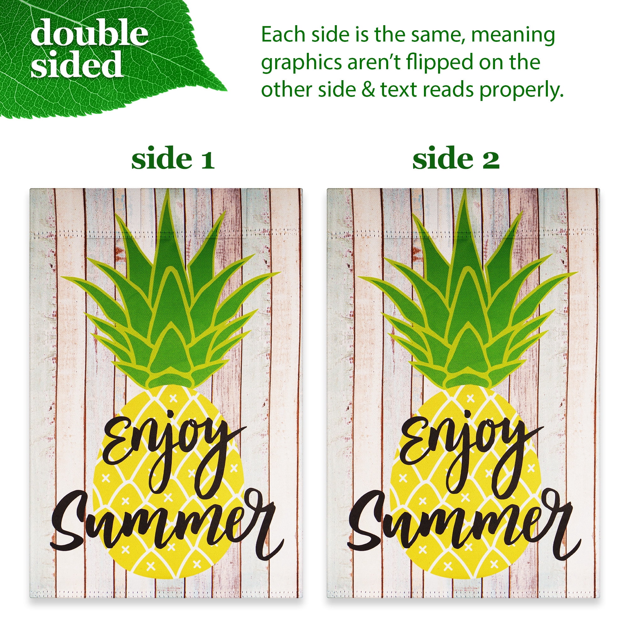 G128 Combo Pack: Garden Flag Stand Black 36 in x 16 in & Garden Flag Summer Decoration Enjoy Summer Pineapple 12"x18" Double-Sided Blockout Fabric
