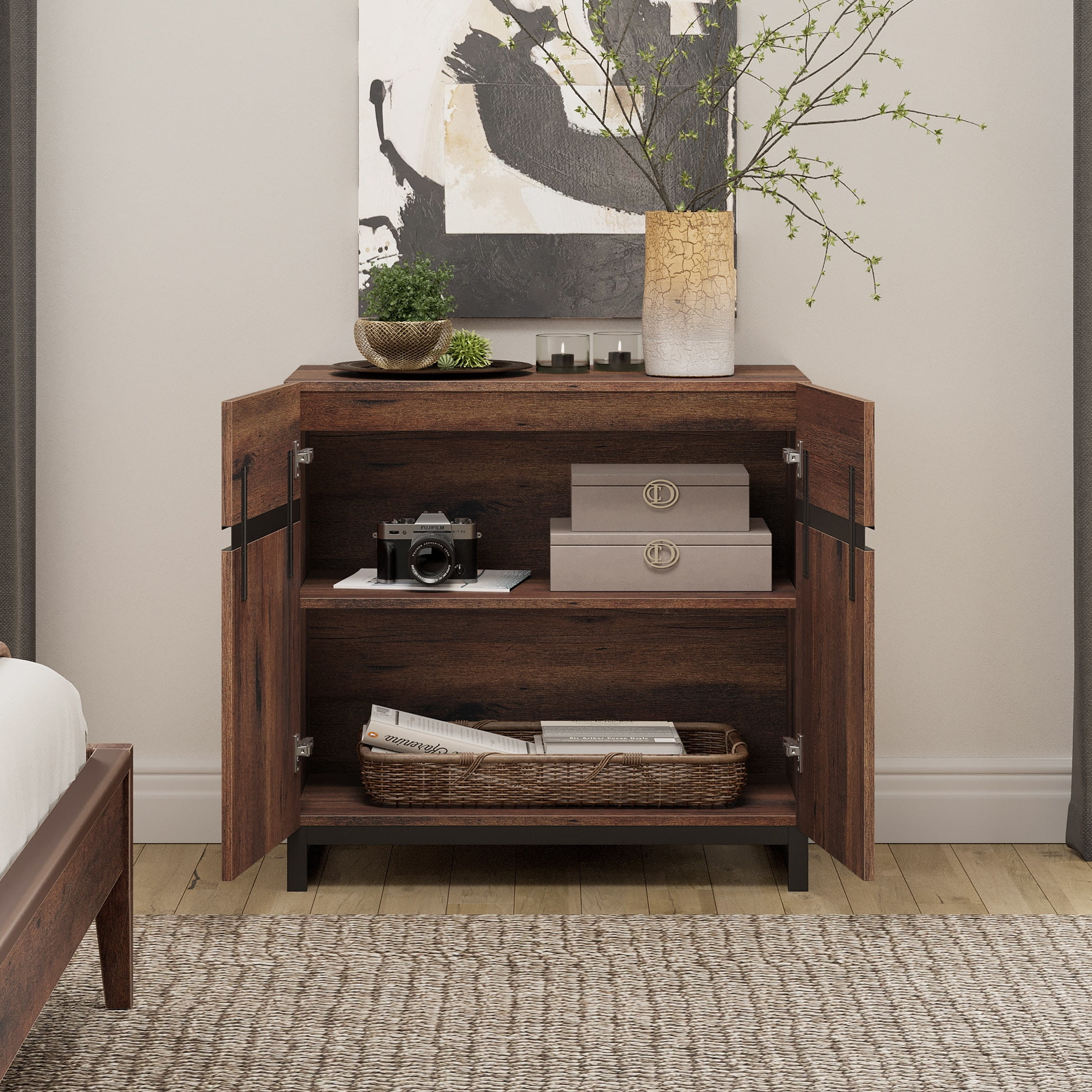 Modern TV Stand for TVs Walnut