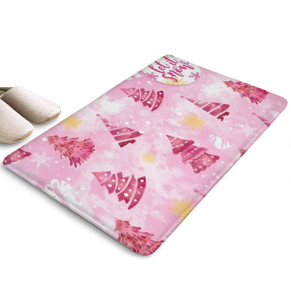 Pink Christmas Tree Flannel Non Slip Door Rugs,Washable Door Mats Indoor,Decorative Door Mats,Dirt-Resistant and Absorbent Doormat for Entrance,Bedroom,Kitchen,Bathroom,31.5x17in(80x43cm)