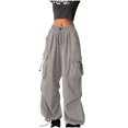thumbnail image 3 of UVEASISHA Wide Leg Cargo Pants for Women Drawstring Elastic Waisted Parachute Pants Trendy Casual Track Pants Street Trousers Ofertas Flash Gray L, 3 of 7