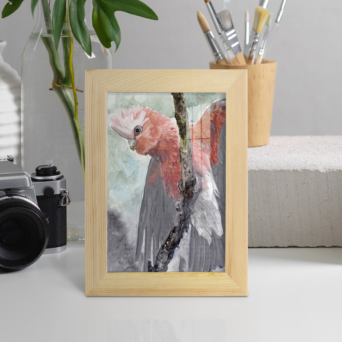 Tropic Parrot II - Framed Print w/glass - Natural Wood