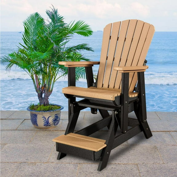 OS Home and Office Furniture Resin Fan Back Balcony Glider in Cedar/Black