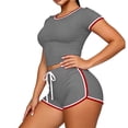 thumbnail image 5 of Maqroz Women 2 Piece Outfits Sets Summer Short Sleeve Crew Neck Cropped Top and Shorts Set Drawsting Elastic Waist Casual Vacation Travel 2026 Gray L, 5 of 6