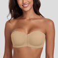 thumbnail image 5 of VISALY Strapless Front Closure Bra for Women Non Slip Padded Bandeau Bra Seamless Wirefree Underwear Strapless Bandeau Bralette Front Hook Padded Non Slip Seamless Push Up Tube Top Bra Khaki M, 5 of 8