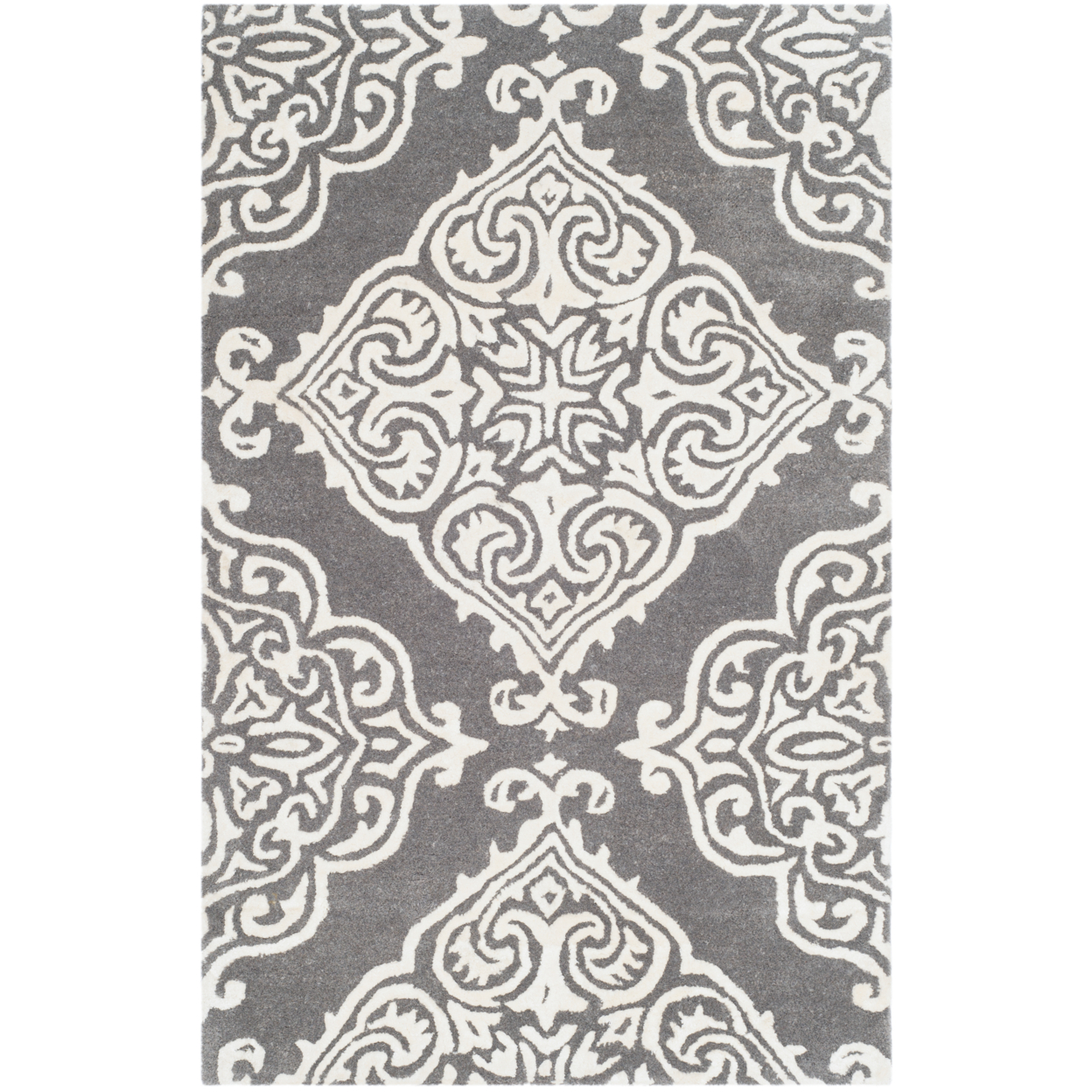 SAFAVIEH Glamour Georgene Damask Area Rug, Dark Grey/Ivory, 4' x 6'