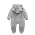 thumbnail image 3 of UAMVSH Baby Fuzzy Fleece Jumpsuits Infant Boys Girls Ear Hooded Rompers Newborn Warm Zipper Sherpa Lined Long Sleeve Clothes(0-3 Months,Gray), 3 of 3