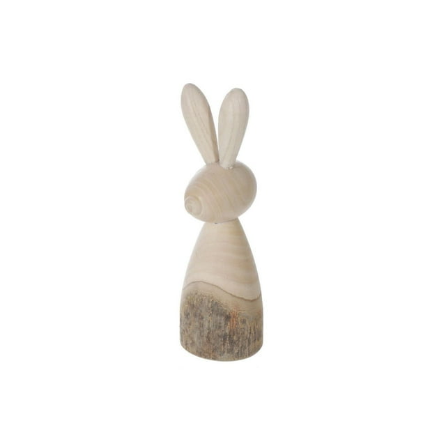Wooden 2 Tone Bunny Decor Small featuring a minimalist wooden bunny with a smooth light wood upper body and head, natural darker wood base, and upright ears, ideal for Easter decorative accents and adding festive charm to home décor.