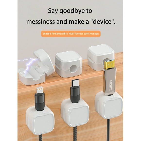 3pcs Magnetic Cable Organizer For Office Desk - Cord/Headphone/Charger Holder - Compact Cable Management, Self-Adhesive, No Trace Solution