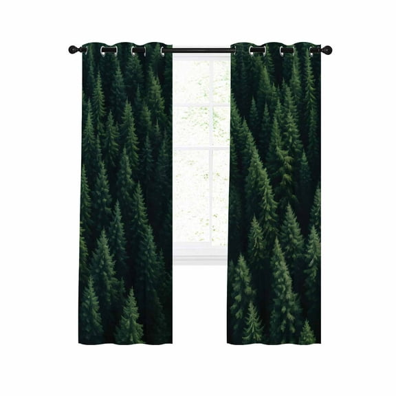 Green Forest Blackout Curtains 45 Inches Long for Bedroom, Modern Pine Trees Mysterious Art Thermal Insulated Room Darkening Black Out Window Curtain Panels Grommet Drapes for Living Room