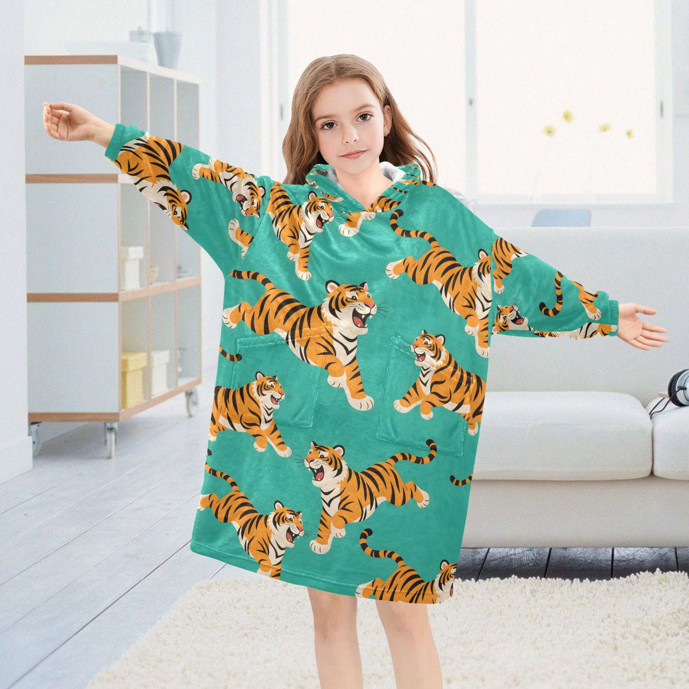 joogoo Wearable Blanket Hoodie for Cartoon Tigers Cute Oversized Sherpa Hooded 3-14 YR M
