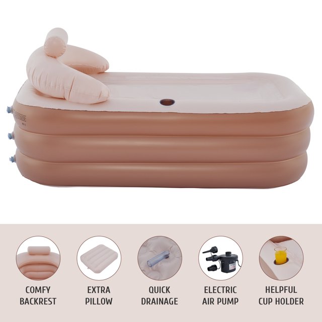 Wayshire PVC 63" Inflatable 1 Person Hot Tub Blow Up Foldable Bathtub w