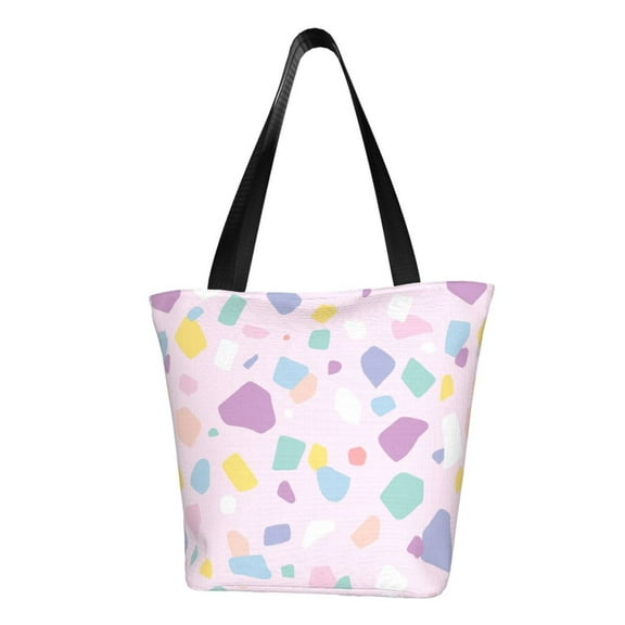TEQUAN Reusable Shoulder Tote Bags, Cute Pastel Terrazzo Prints Polyester Casual Shopping Grocery Bag for Women