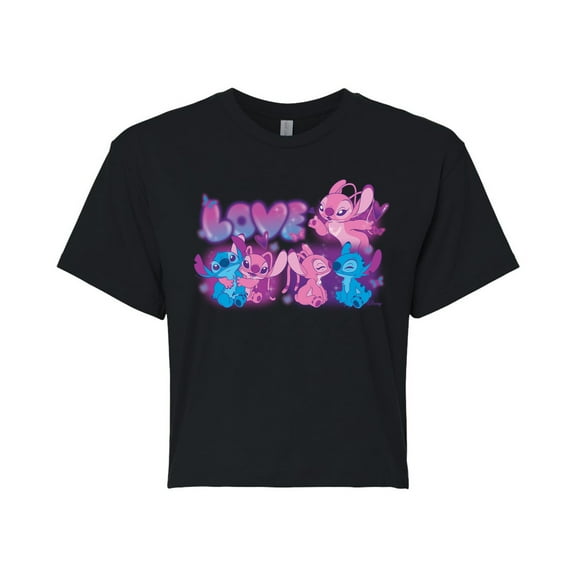 Disney - Lilo & Stitch - Love Grid - Juniors Cropped Graphic T-Shirt
