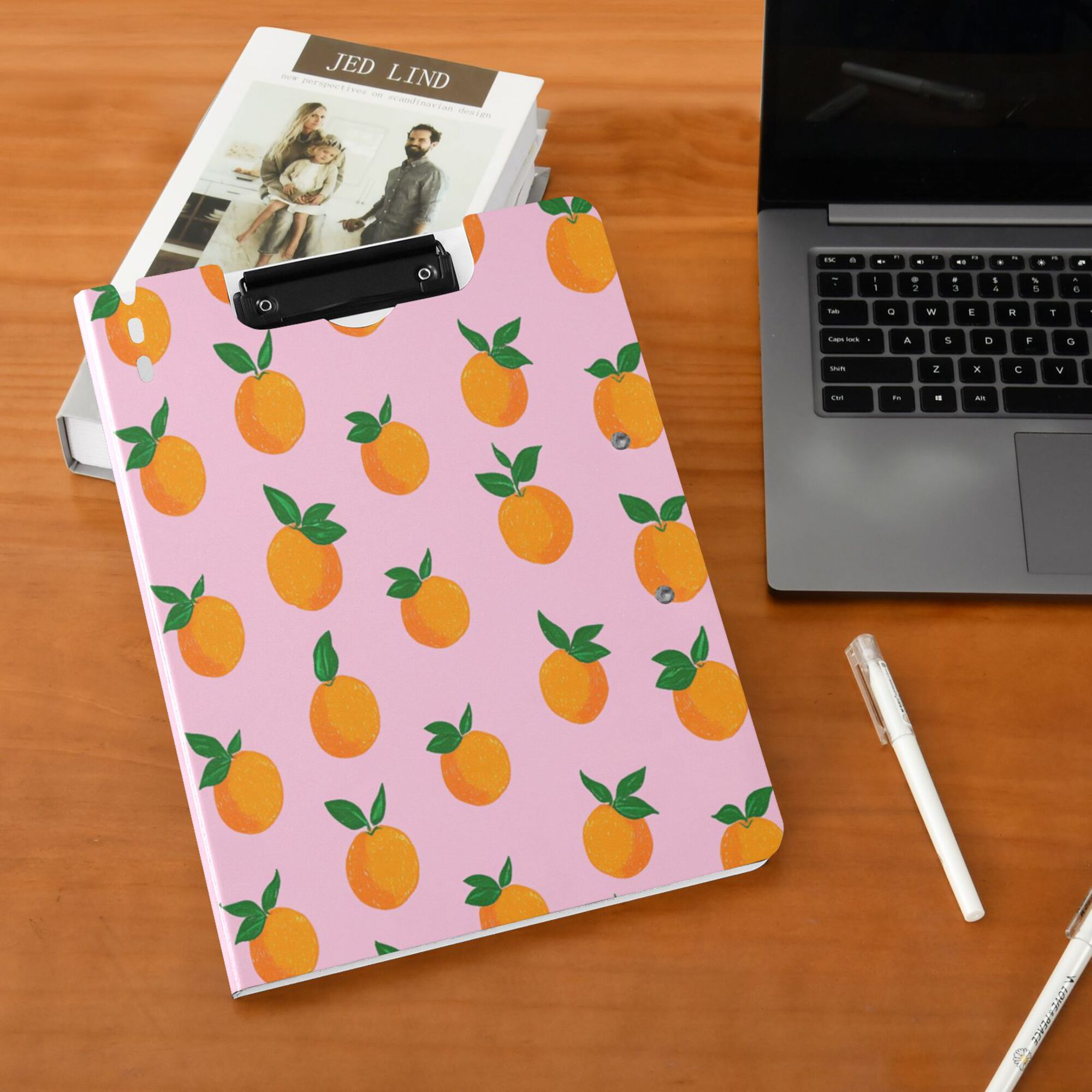 FORMRS A4 Clipboard Folder with Pen Holder Horizontal Foldable School Office Binder, Cartoon Oranges