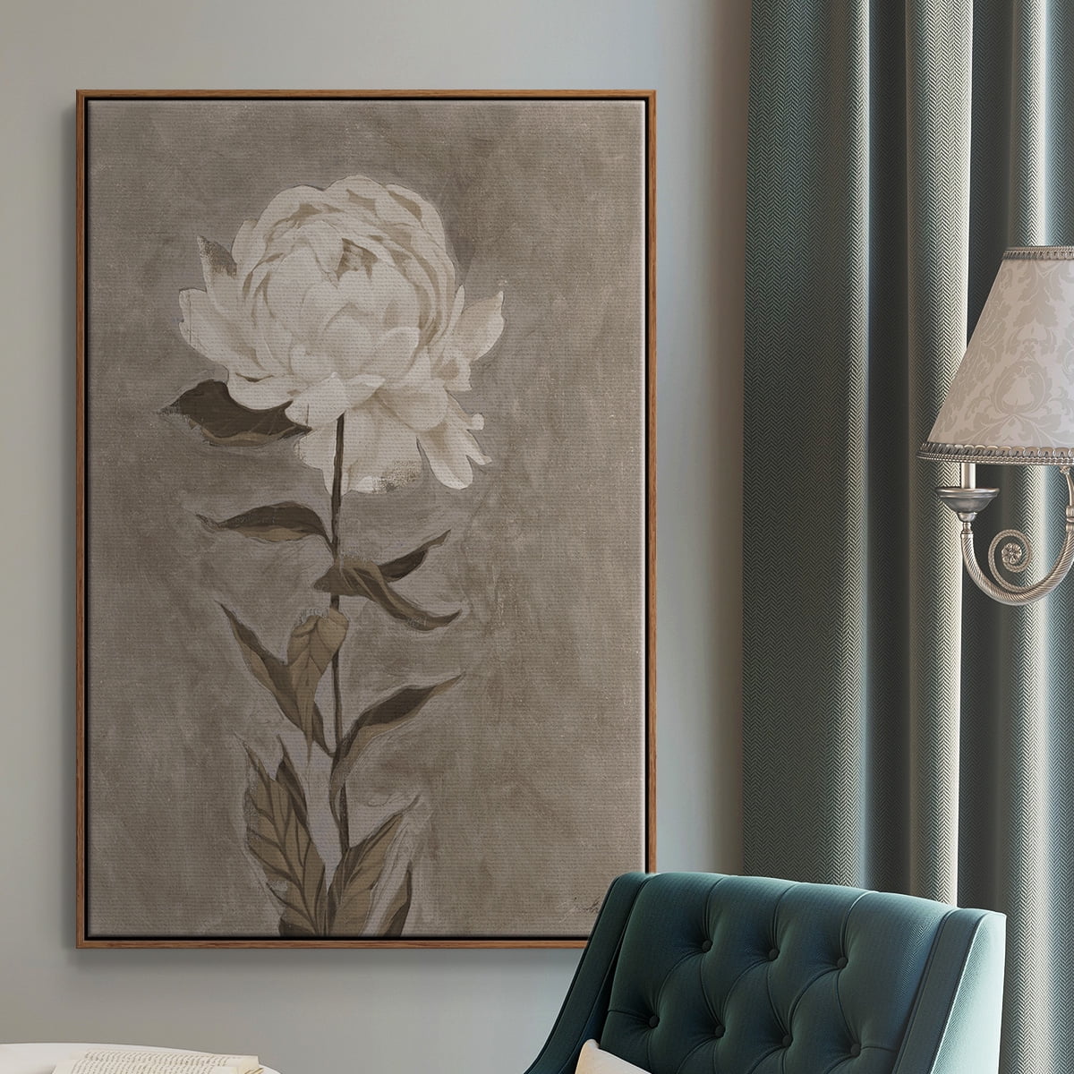 Pretty as a Peony I Framed Premium Gallery Wrapped Canvas - Ready to Hang - 17 x 25 - Walnut Floating Frame