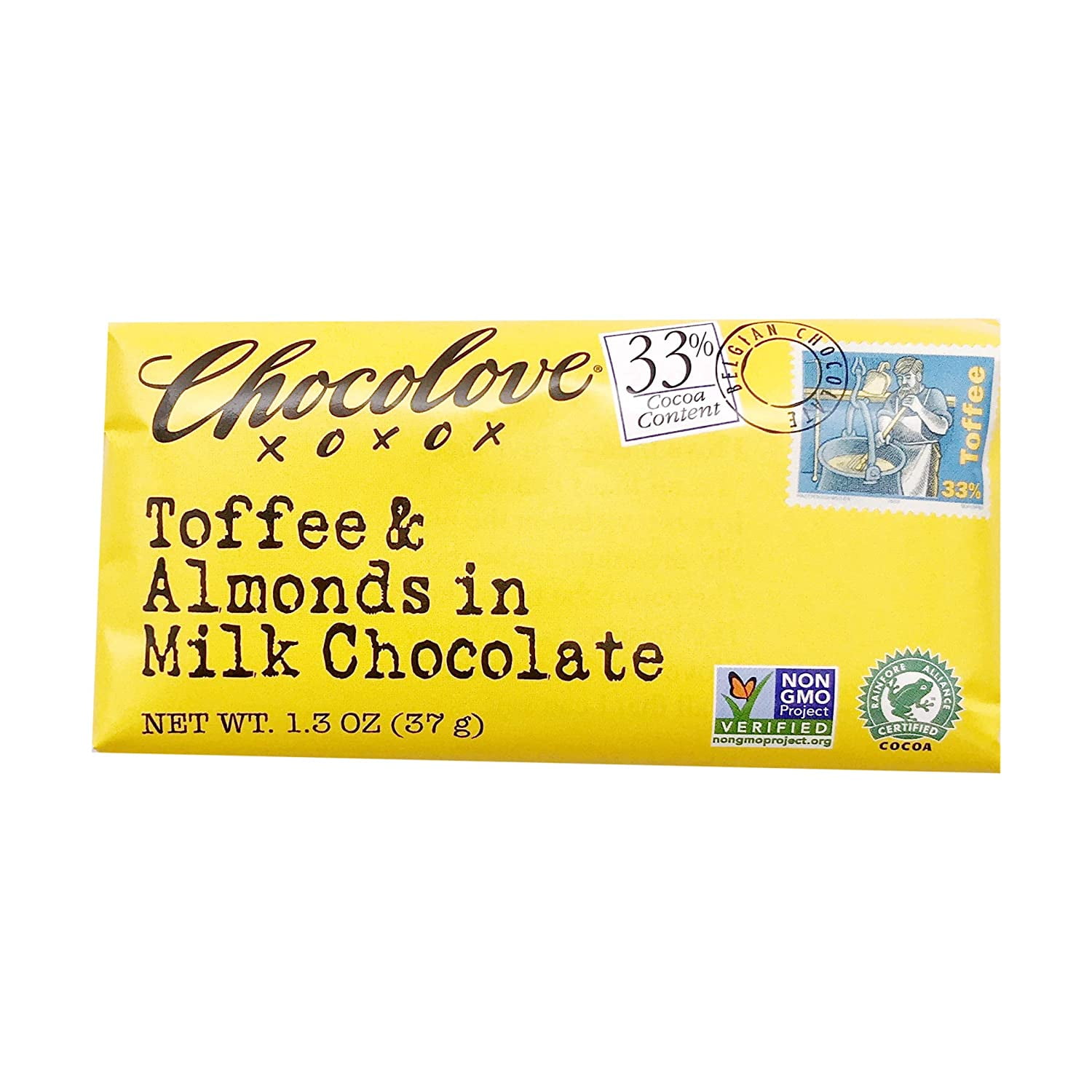 Chocolove Toffee & Almond in Milk chocolate 1.3Oz. 12 bars MINI