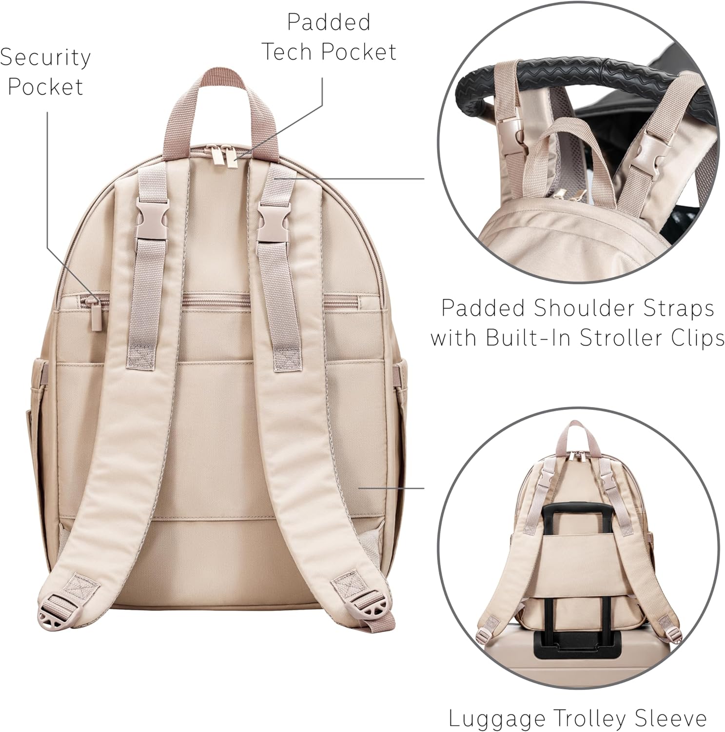 uninni Diaper Baby Bag Backpack for Moms and Dads with Baby Boys and Girls, Portable Changing Pad, Removable Pacifier Case - Camel, 16"