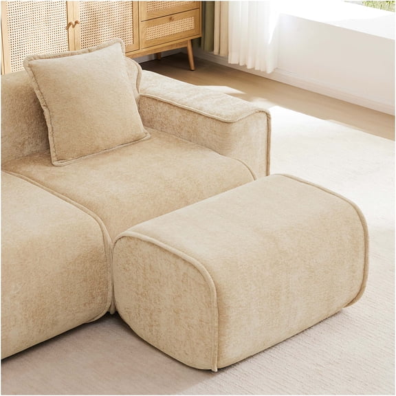 JERFIT Harrison Velvet Ottoman with Storage, Light Camel, No Assembly Required, Modern Footstool Pouf for Living Room