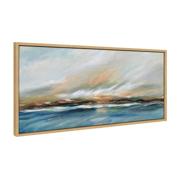 Kate and Laurel Sylvie Sunday Morning Framed Canvas Wall Art by Mary Sparrow, 18x40 Natural, Decorative Abstract Landscape Art on Framed Gallery-Wrapped Canvas