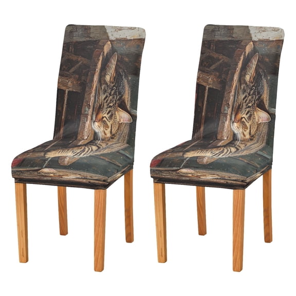 BZSMCE Chairs Slipcovers Dining Chair Covers Sleeping Cat Painting Creative Pattern