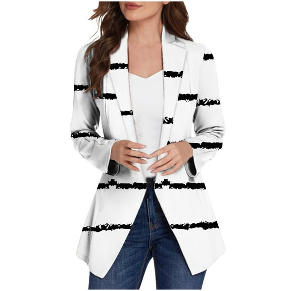 up to 60% off Gifts Blazer Jacket for Women Winter Business Blazer Jacket for Women Fashion Striped Print Lightweight Cardigan Coat Long Sleeve Lapel Open Front Suit Outwear with Pocket Weekly