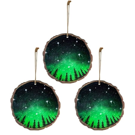 

Mittory Lovely Christmas Round Wooden Hanging Night Scenery Printed Pendant