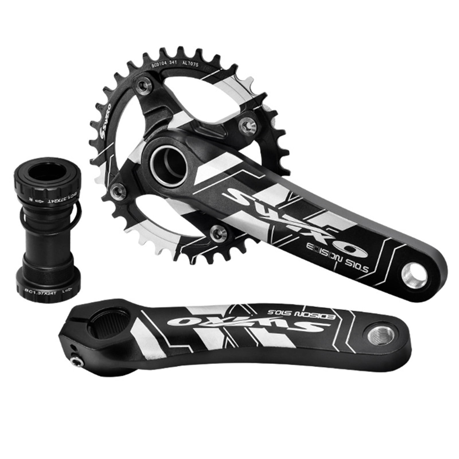 Swtxo 170mm 104 Bcd Bicycle Crankset Crank Arm Set Mtb Mountain Bike Crank Set With 34t 36t Chainring Bottom Bracket Black Crank Bottom Bracket 36