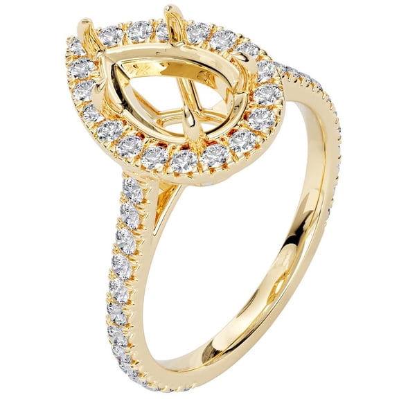 PEORA 14K Yellow Gold G-H/VS Lab Grown Diamond Semi Mount Ring Setting, Fits 10x7mm Pear Shape Center Stone, 0.75 Carat total, Size 9.5