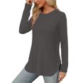 thumbnail image 5 of miqiqism Great discounts！Women Shirts Round Neck Pullover Tops Loose Tunic Blouses Solid Tees Juniors Long Sleeve Clothing Fall,Solid_Dark Gray,XX-Large, 5 of 6