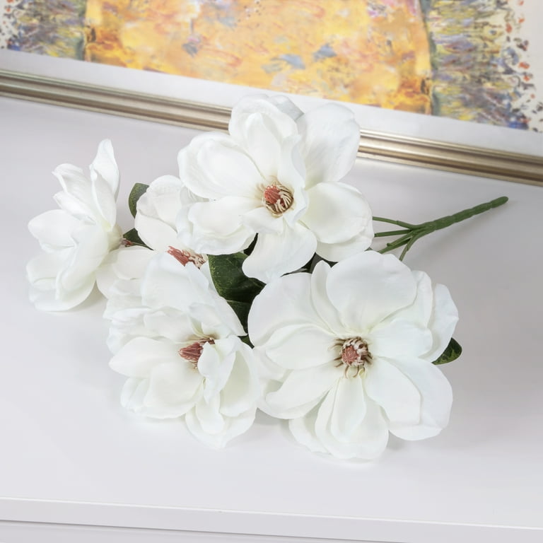 Mainstays 19-inch Artificial Silk White Magnolia Bush Indoor Decor